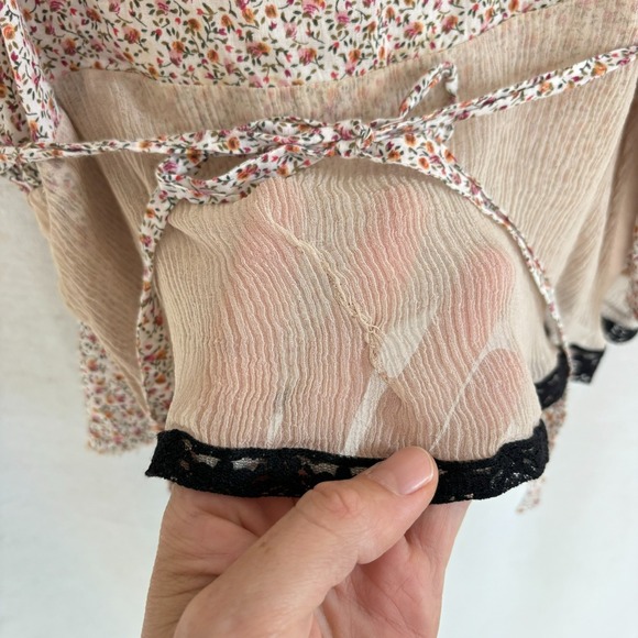 VTG Y2K‎ 2000s Free People Silk Lace Tank Sheer Cottage Ditsy Floral Cami Sz 10 - Picture 6 of 9